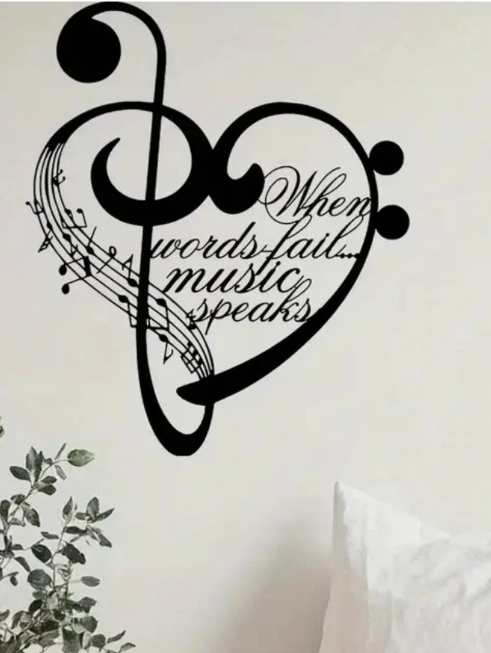 Source Unknown Black Treble Clef Heart Music Wall Art